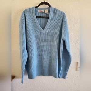 Piccadilly Vintage Sweater Mens Xlarge Tall Blue V Neck Austrailian Lambswool